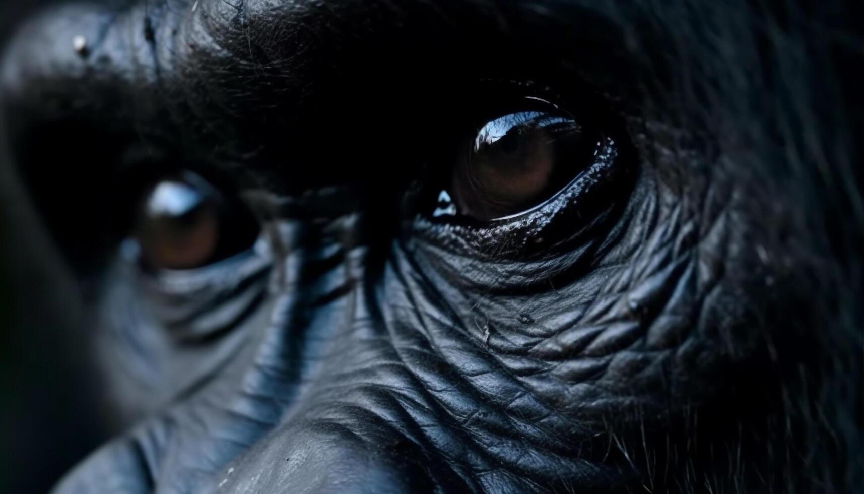 Sadness in the eyes of a black and white primate generated by AI photo