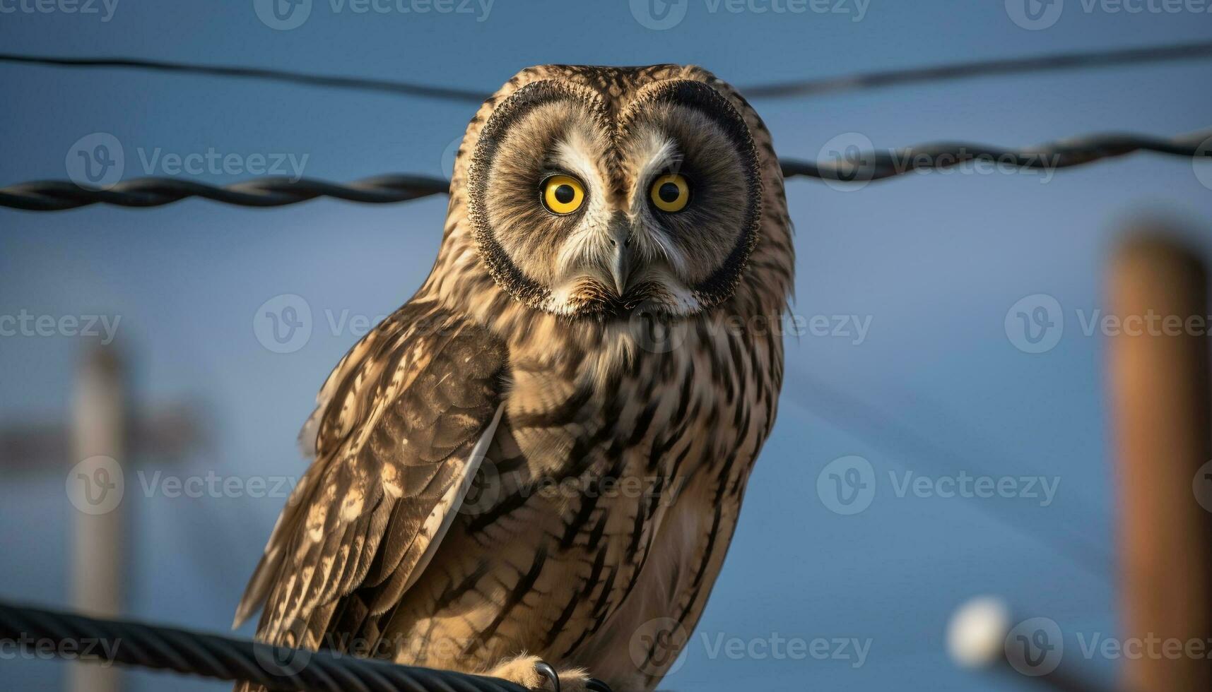 Bird of prey perching on branch, staring with piercing eyes generated by AI photo