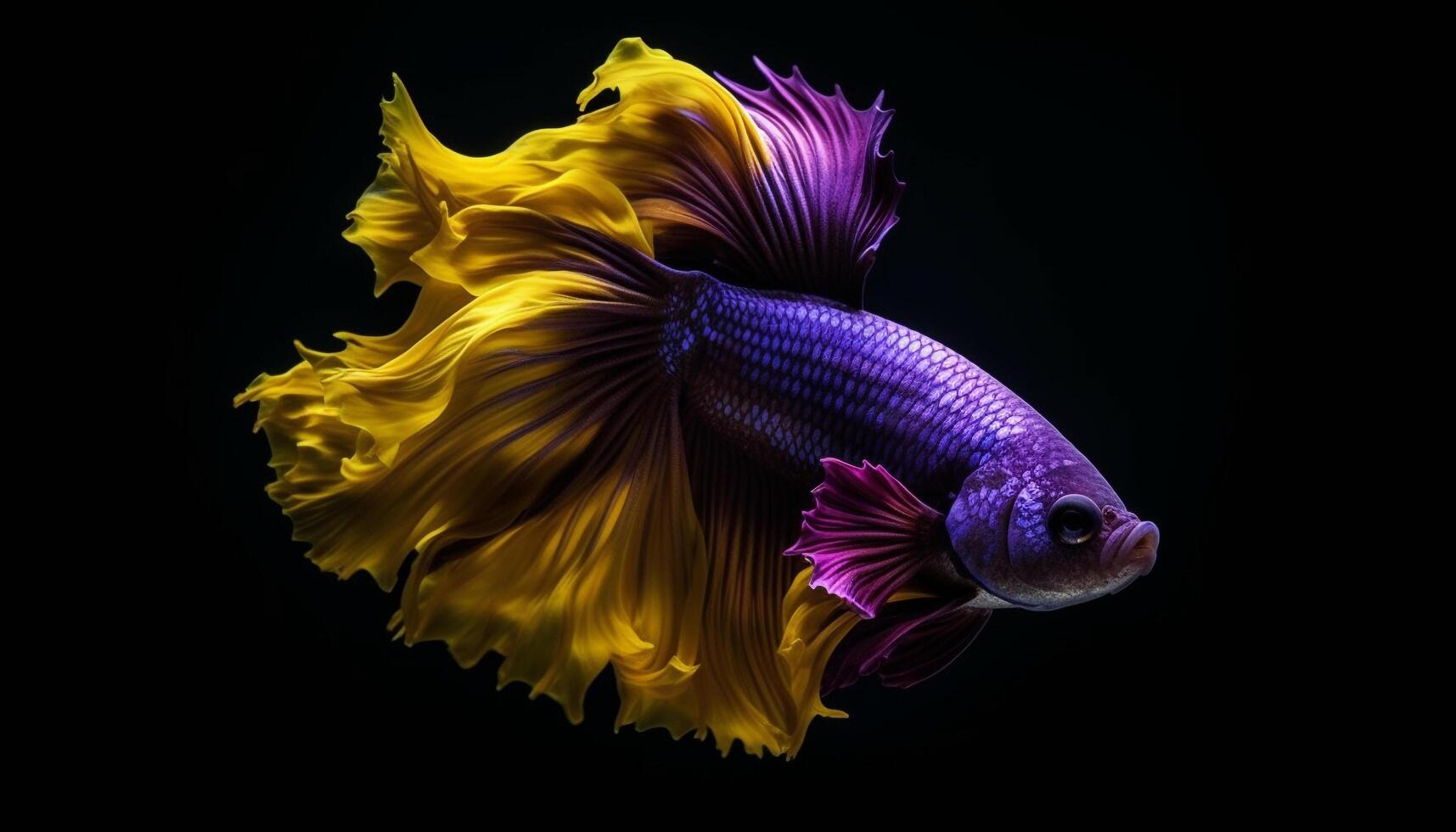 Siamese fighting fish swim in blue water, displaying their aggression generated by AI photo