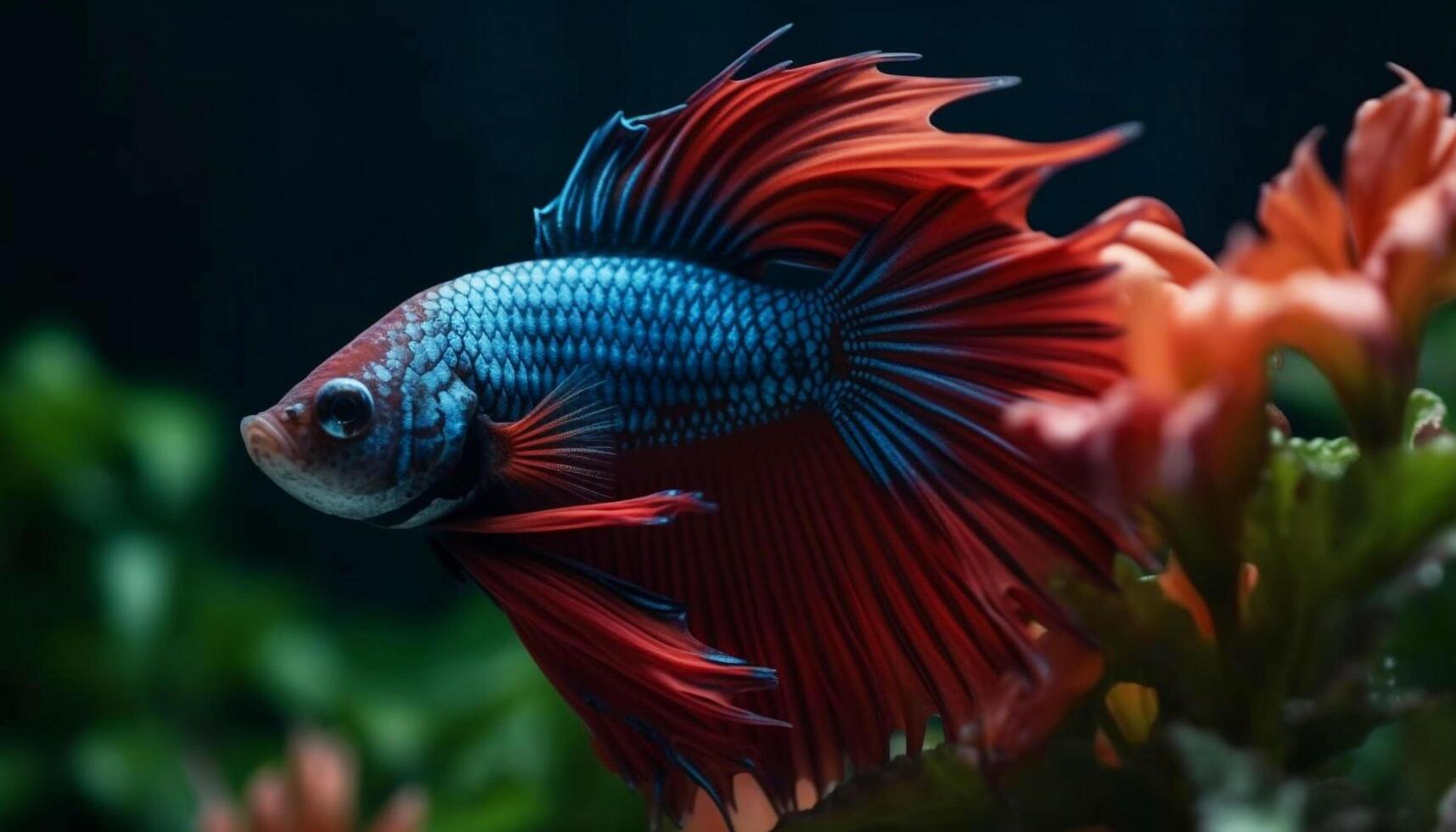 Colorful siamese fighting fish swimming in a vibrant underwater world generated by AI photo