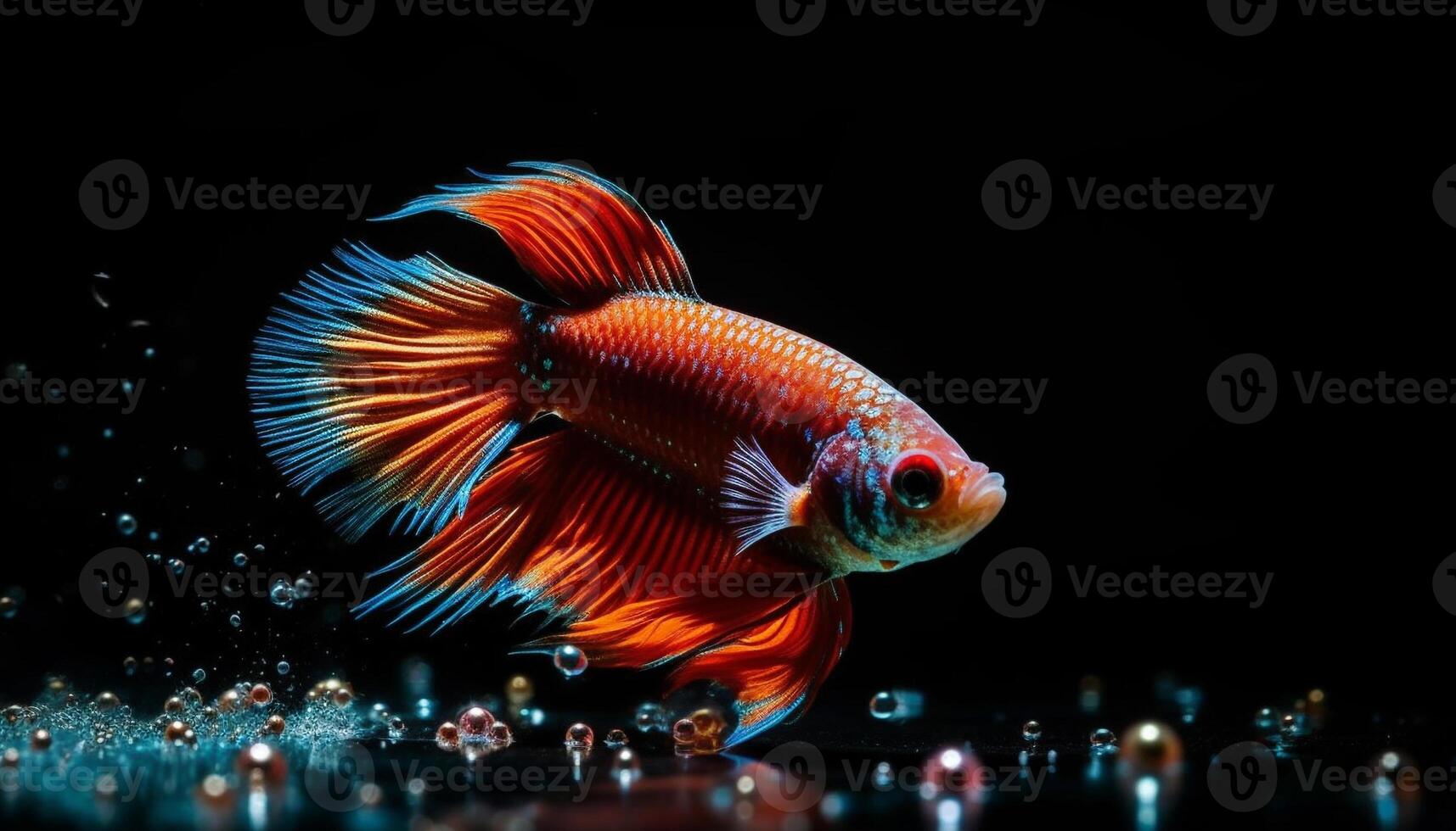 Colorful fish swim gracefully in a vibrant underwater world of beauty generated by AI photo