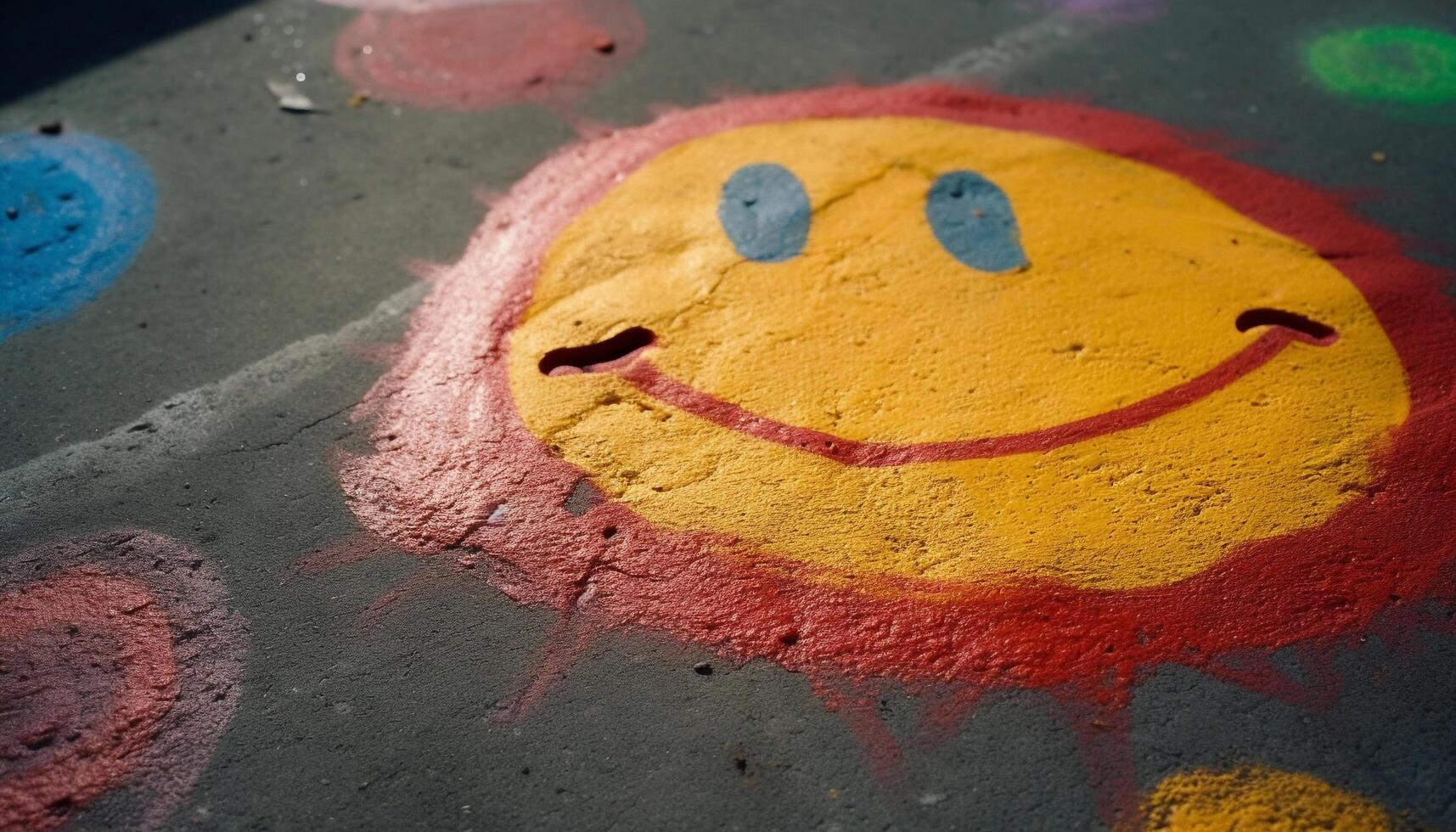 sonriente niño jugando al aire libre, creando desordenado, vistoso resumen pinturas generado por ai foto