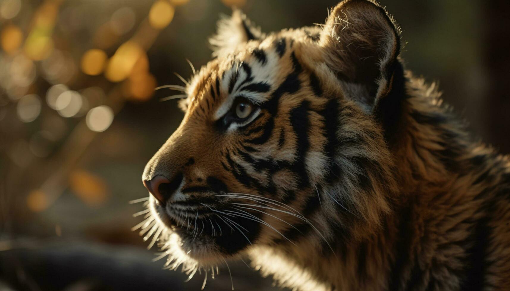 majestuoso Tigre miradas, sus a rayas piel mezcla con naturaleza belleza generado por ai foto