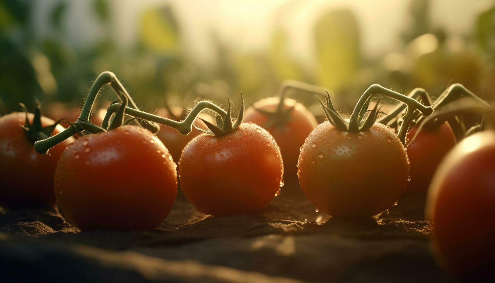 Fresh tomato, organic vegetable, healthy eating, ripe, close up, vegetarian food generated by AI photo