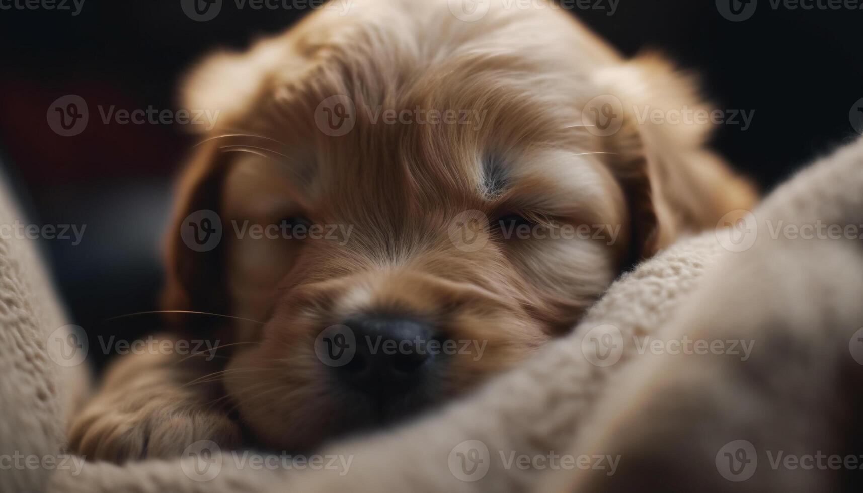 Cute puppy sleeping, fluffy and playful, eyes closed peacefully generated by AI photo