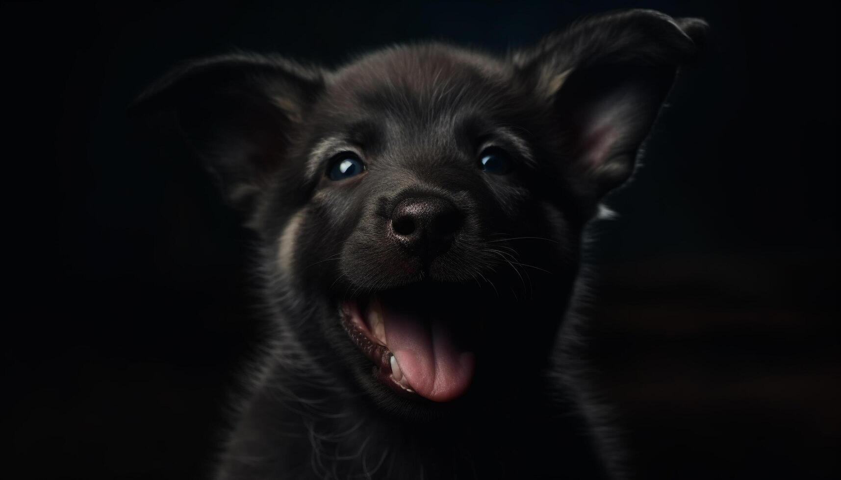 Cute puppy, small and fluffy, sitting, looking at camera generated by AI photo