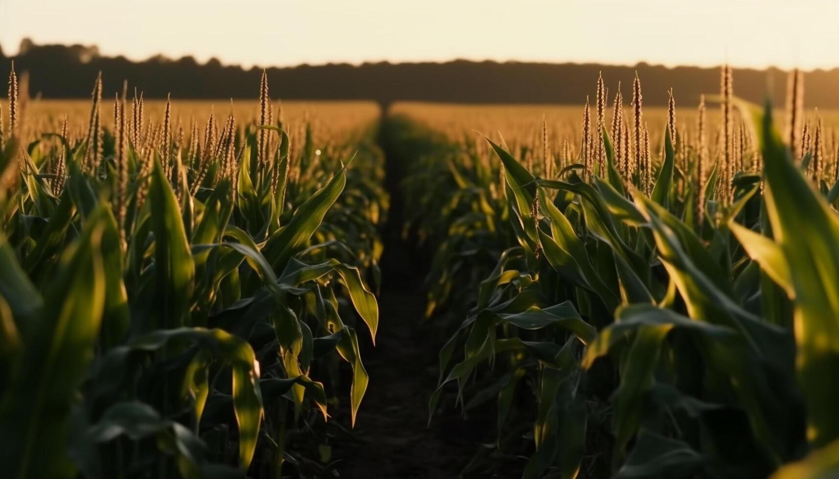 Yellow corn grows in a meadow under the summer sun generated by AI photo