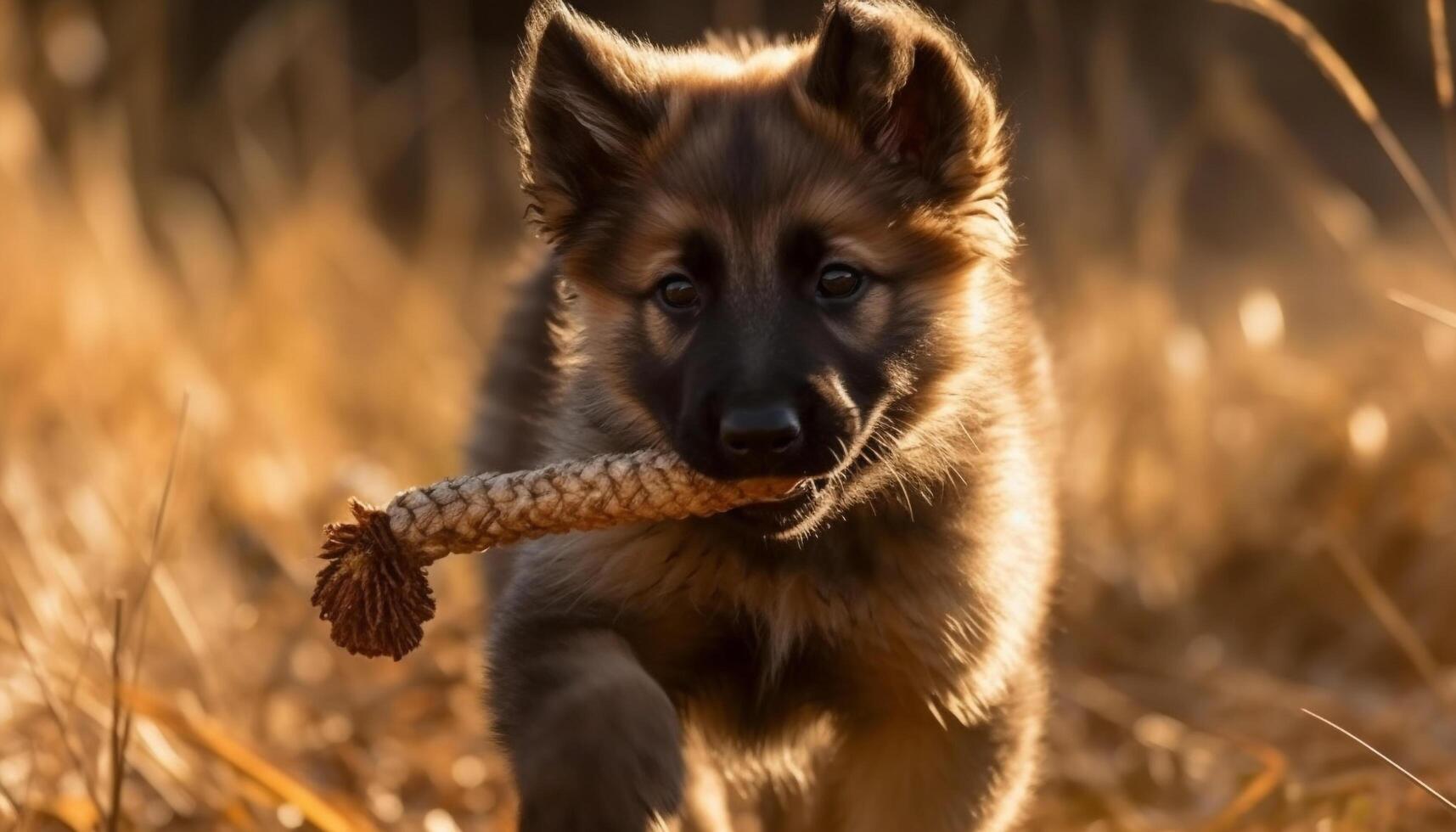 Cute puppy playing in the grass, enjoying the summer sunlight generated by AI photo