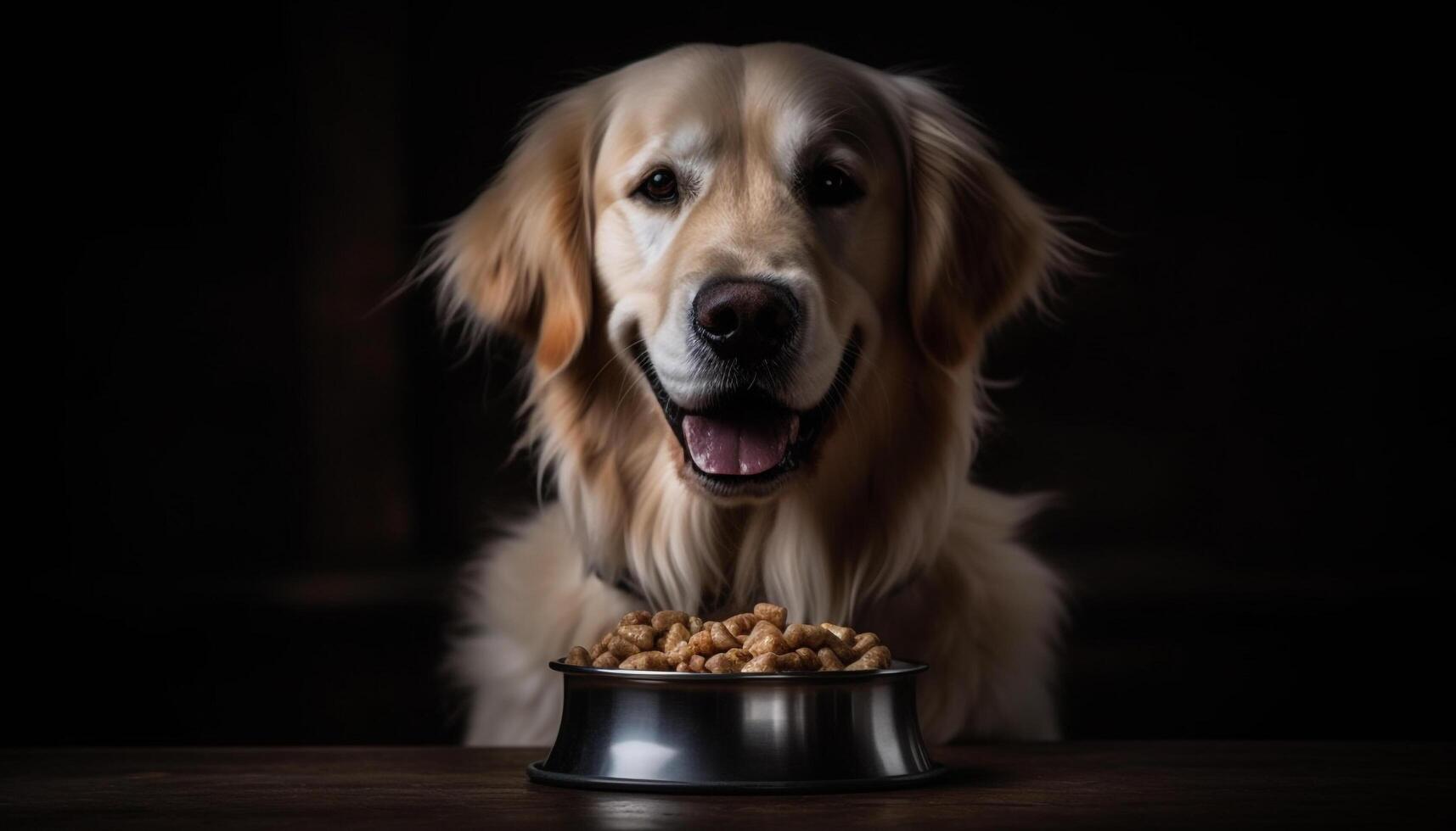 linda perrito comiendo desde bol, de pura raza perdiguero, adorable y hambriento generado por ai foto