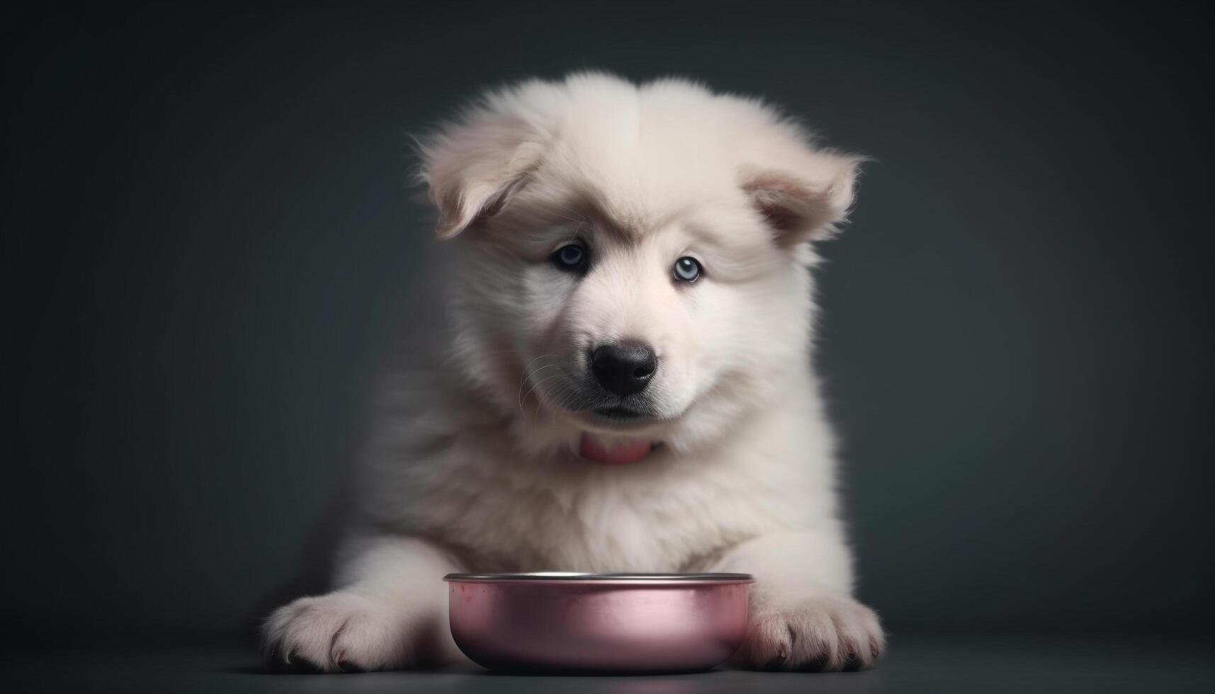 linda perrito sesión, mirando a cámara con azul ojos generado por ai foto