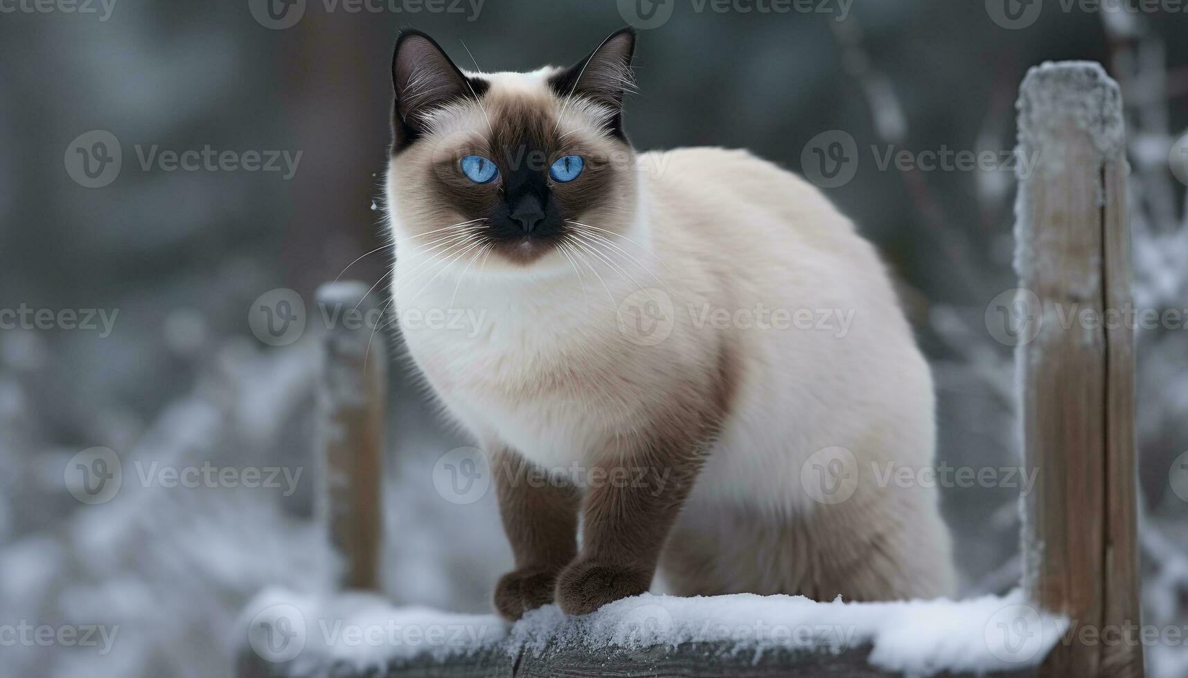 Cute kitten sitting in snow, staring at camera with curiosity generated by AI photo