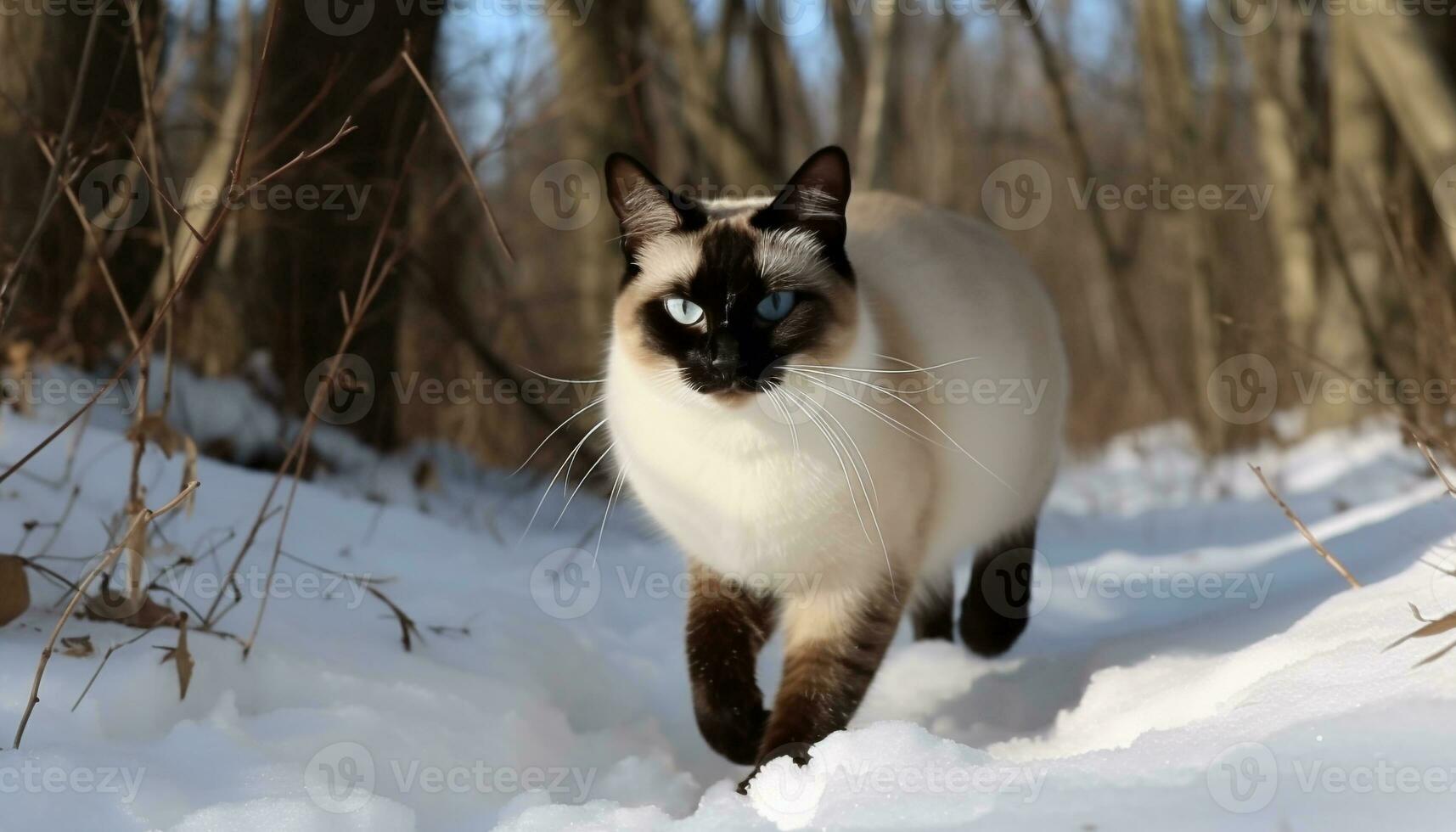 Cute kitten playing in the snow, surrounded by nature beauty generated by AI photo