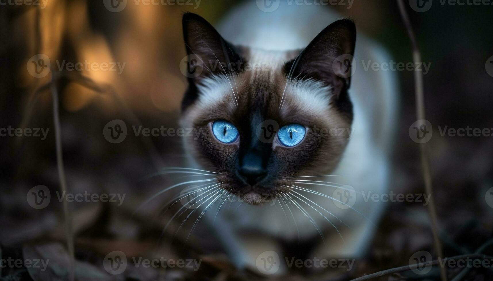 Cute kitten sitting in grass, staring with blue eyes generated by AI photo