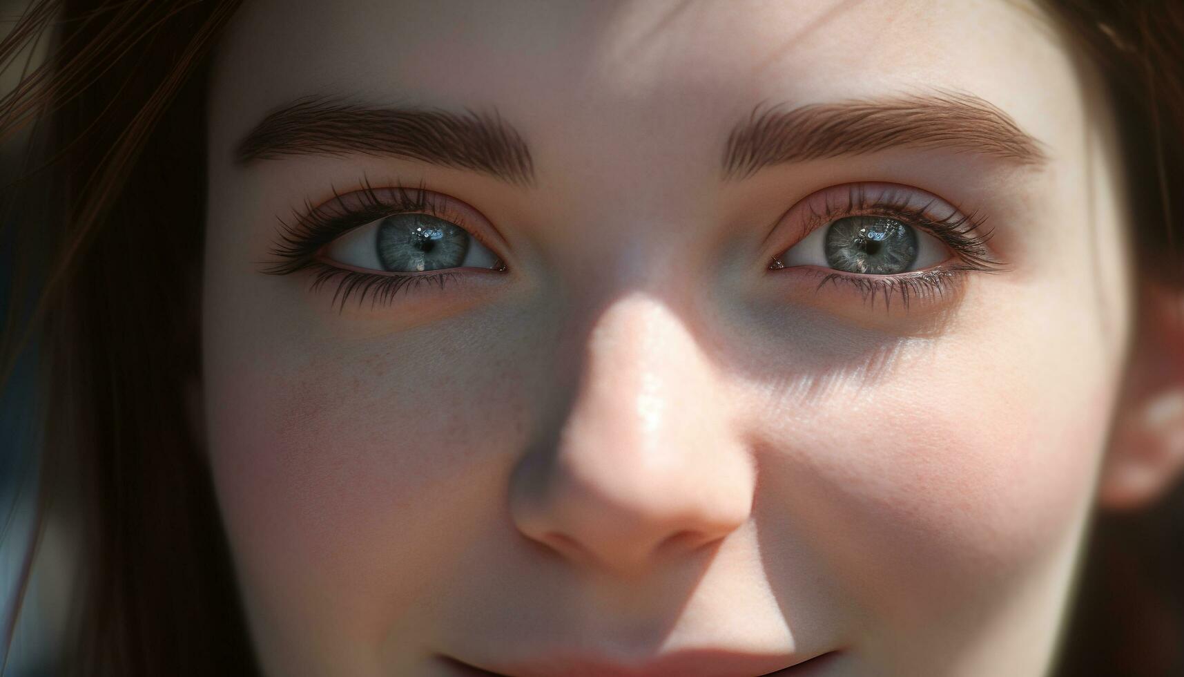 A smiling girl, outdoors, looking up, enjoying the summer sunlight generated by AI photo