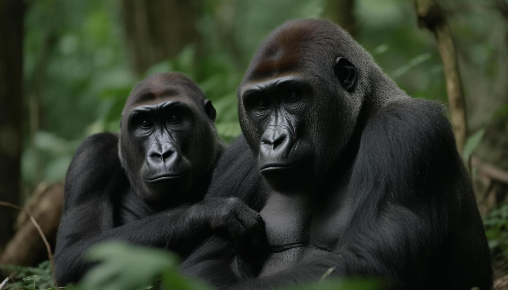 A cute monkey sitting in the forest, looking at camera generated by AI photo