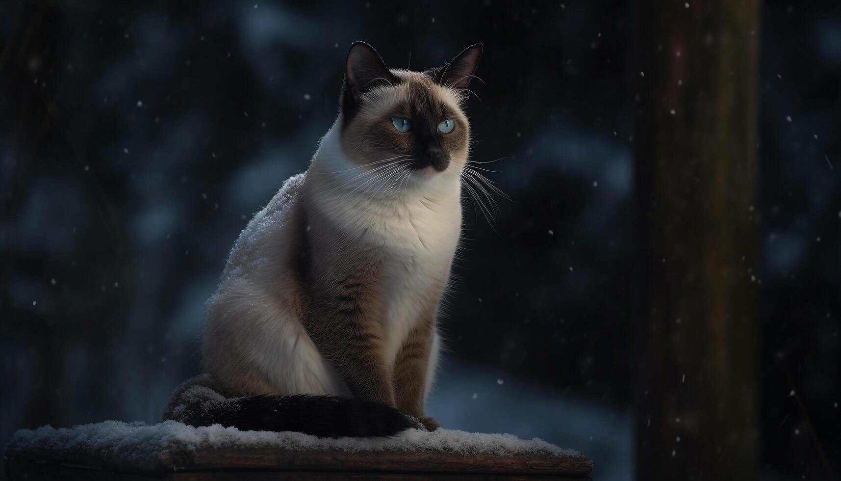 Cute kitten sitting in snow, staring at camera with curiosity generated by AI photo