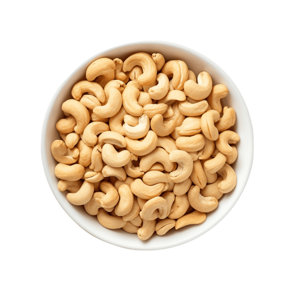 anacardo nueces en un cuenco en un transparente fondo, parte superior ver png