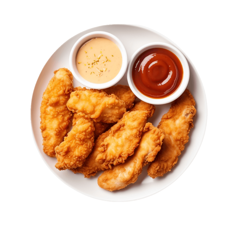 chicken nuggets with dipping sauce on a plate png