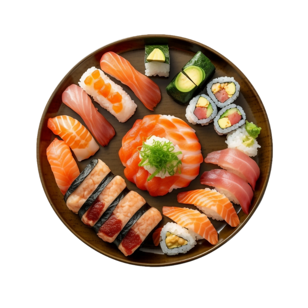 sushi tallrik med annorlunda typer av sushi png