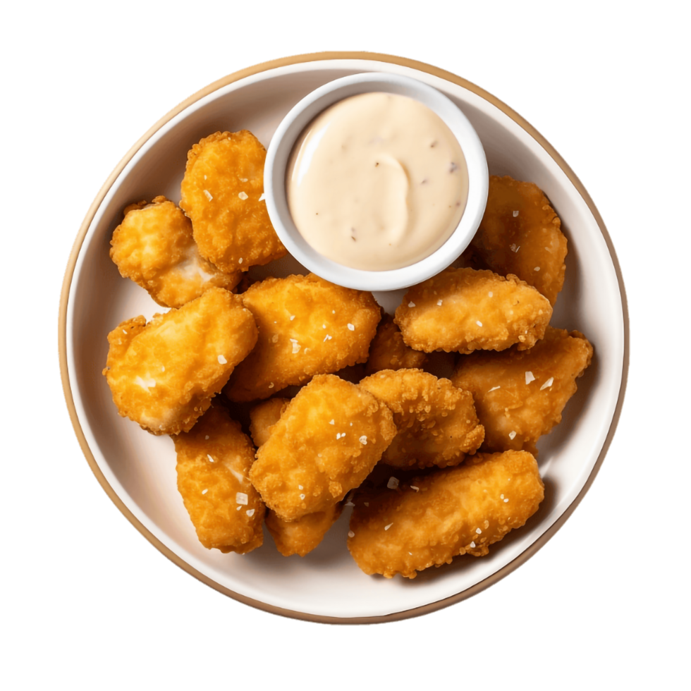 chicken nuggets with dipping sauce on a plate png