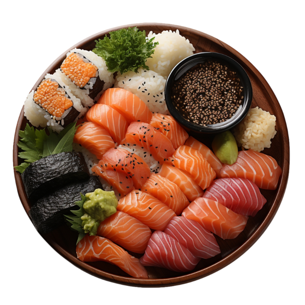 sushi tallrik med annorlunda typer av sushi png