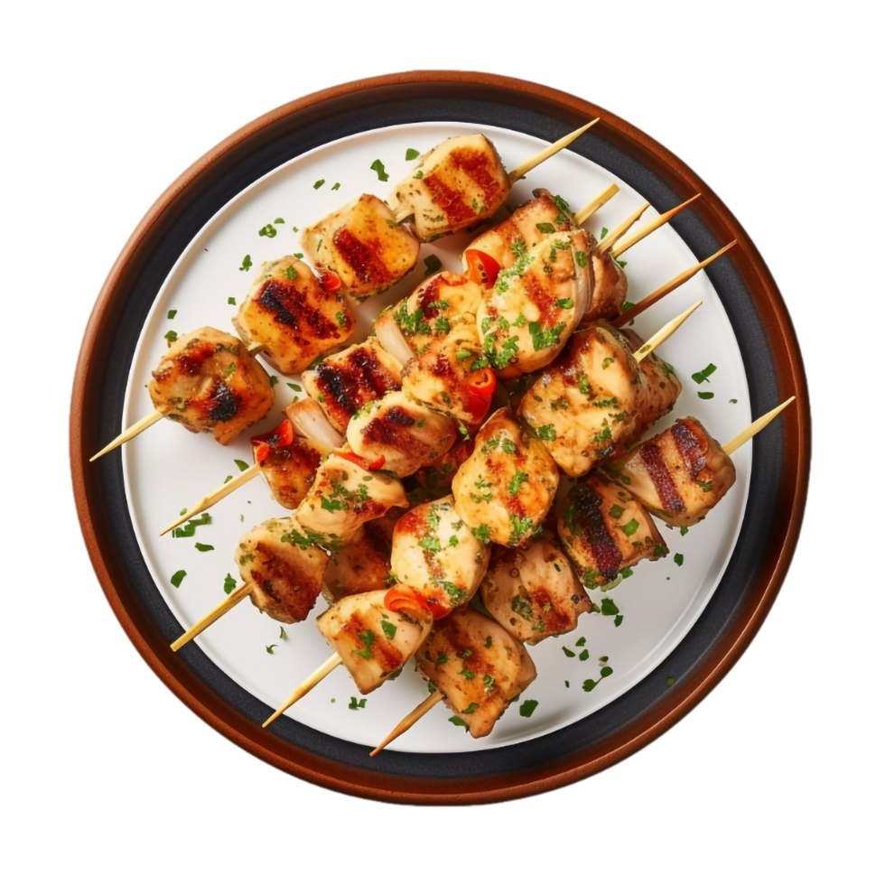 pollo brocheta brochetas en un plato en un transparente antecedentes png