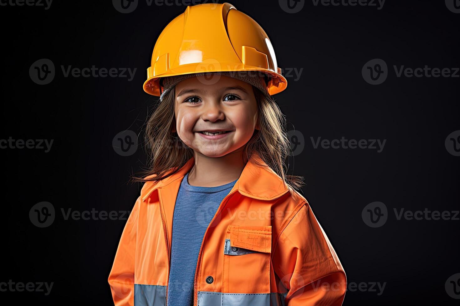 Portrait of a smiling little girl in a construction helmet AI Generated photo