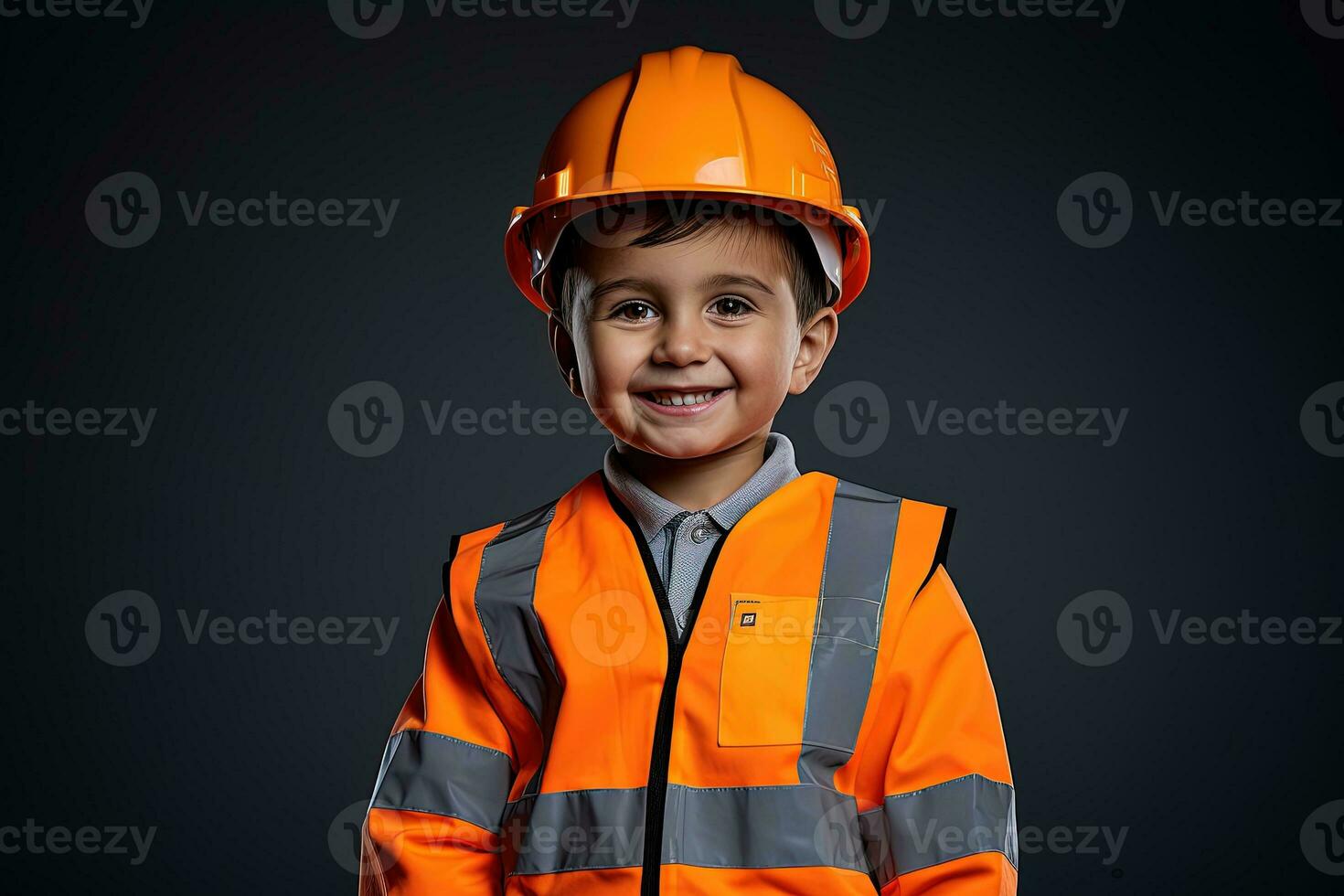 Portrait of a cute little boy in a construction helmet AI Generated photo