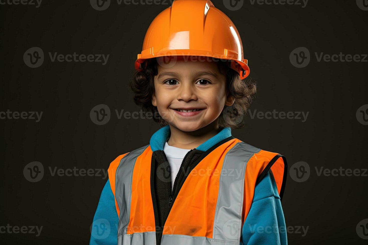 Portrait of a cute little boy in a construction helmet AI Generated photo