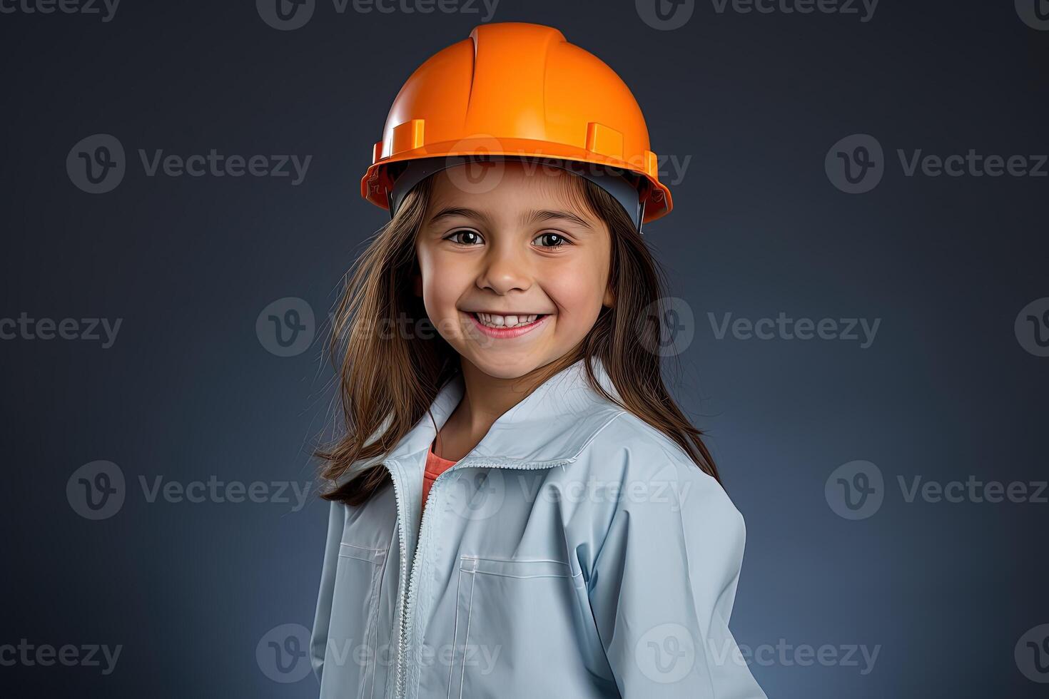 Portrait of a smiling little girl in a construction helmet AI Generated photo