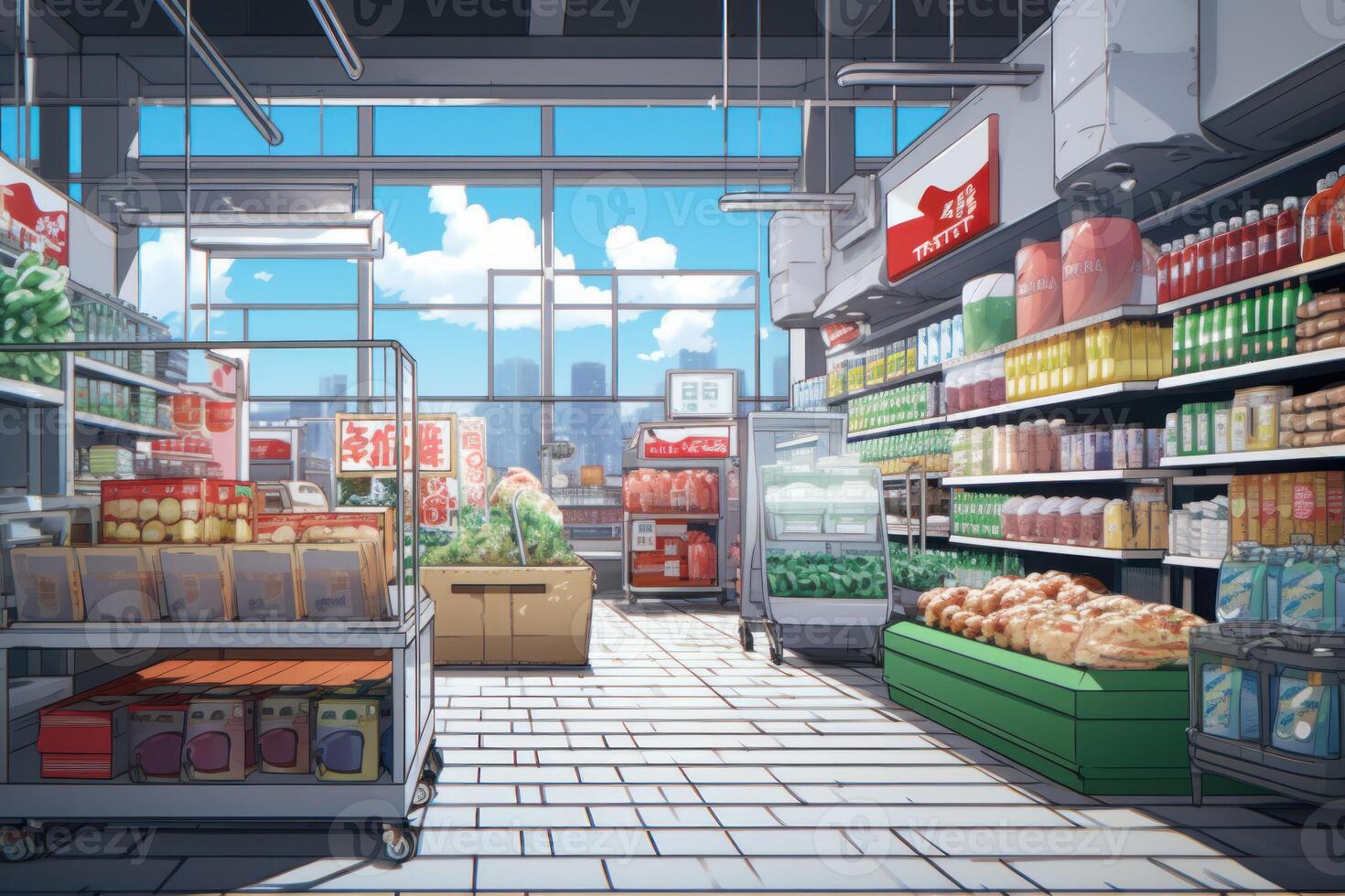 Supermarket anime visual novel game. Generate Ai photo