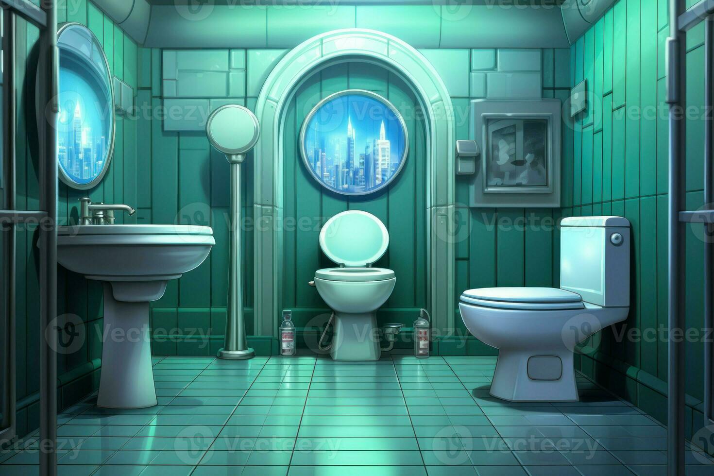 Toilet green anime visual novel game. Generate Ai 27736483 Stock Photo