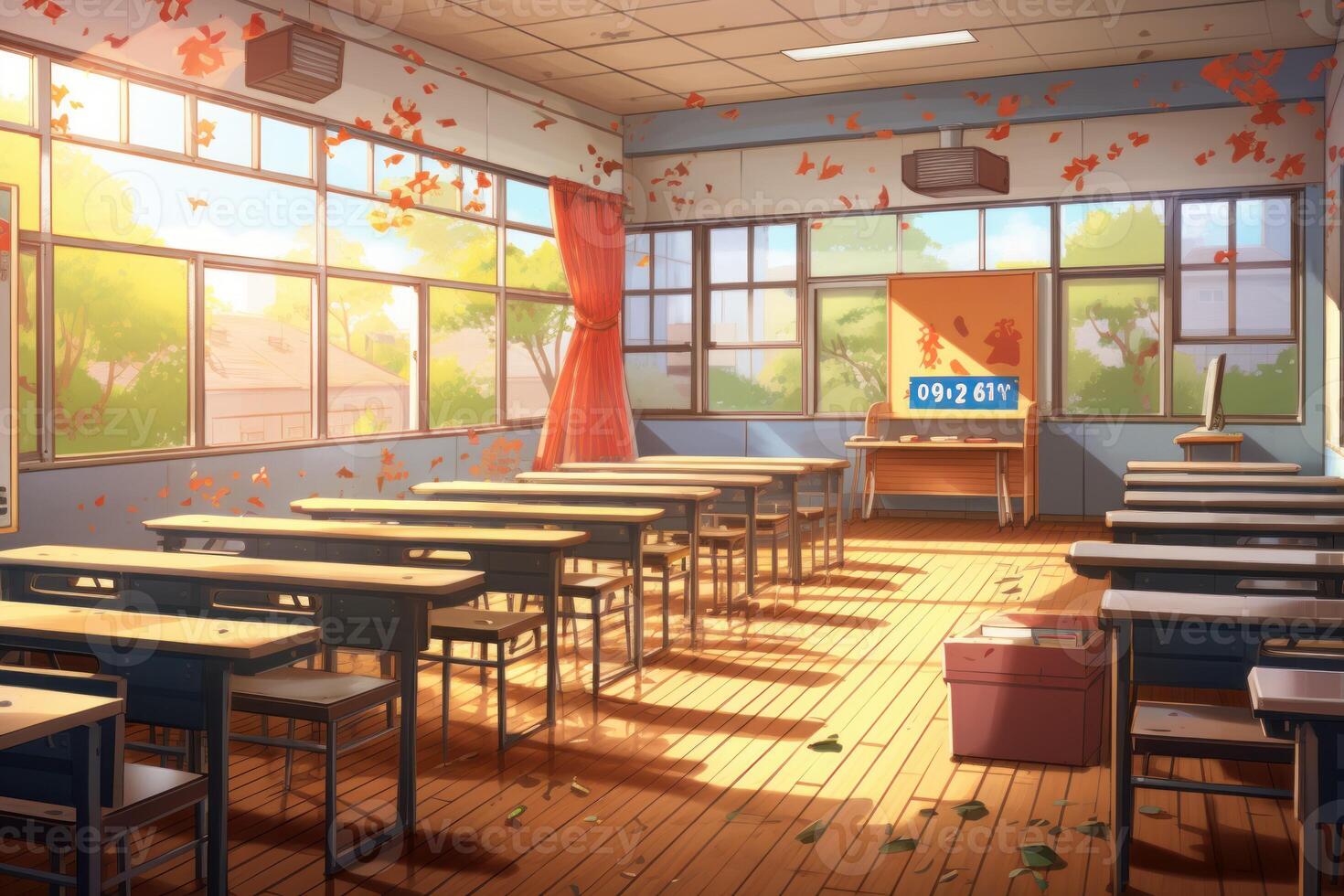 colegio salón de clases educación anime visual novela juego. generar ai foto