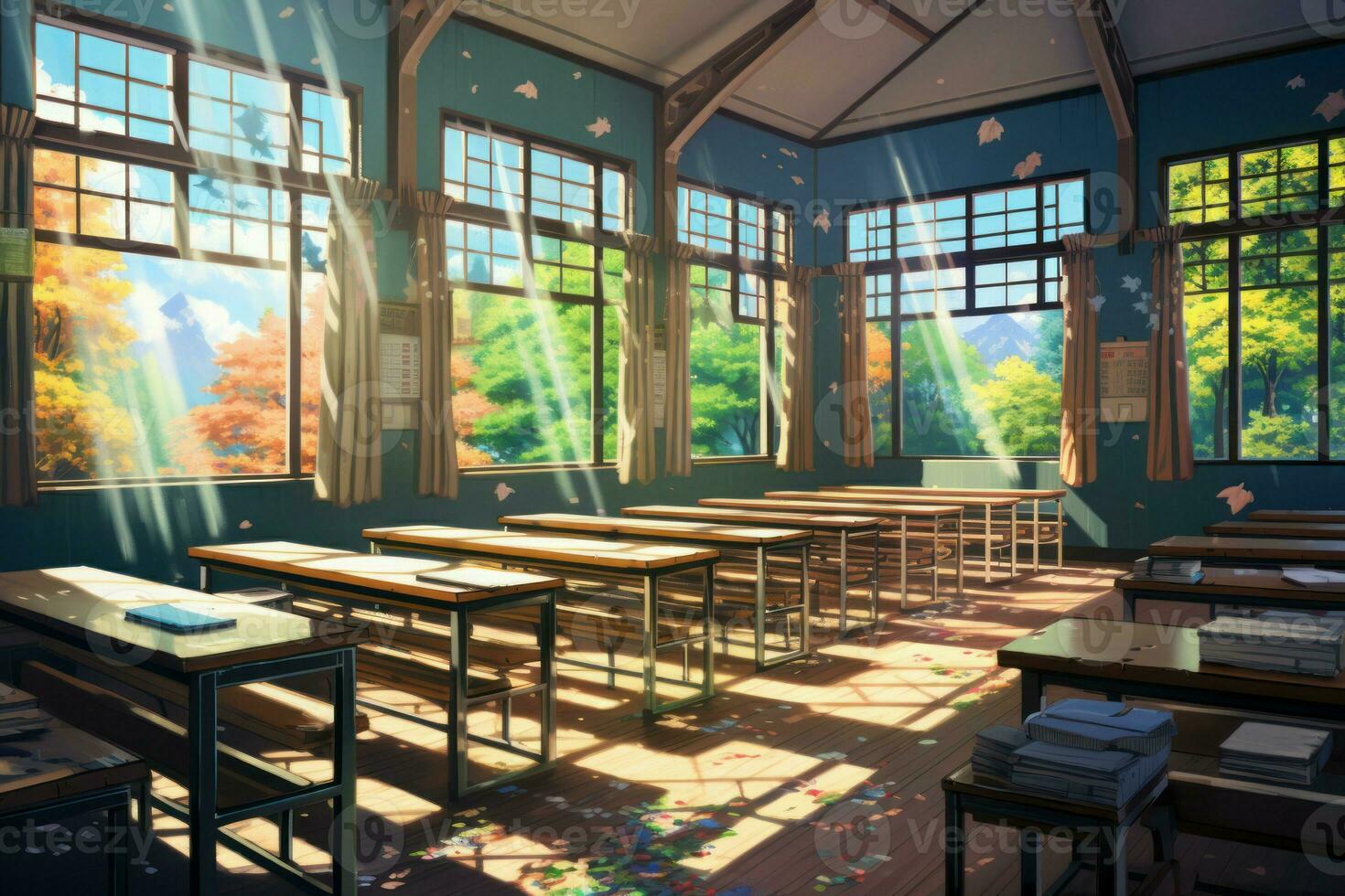 colegio salón de clases anime visual novela juego. generar ai foto