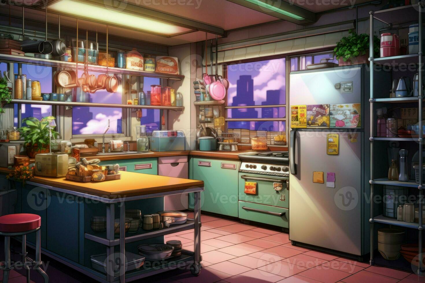 cocina vistoso anime visual novela juego. generar ai foto