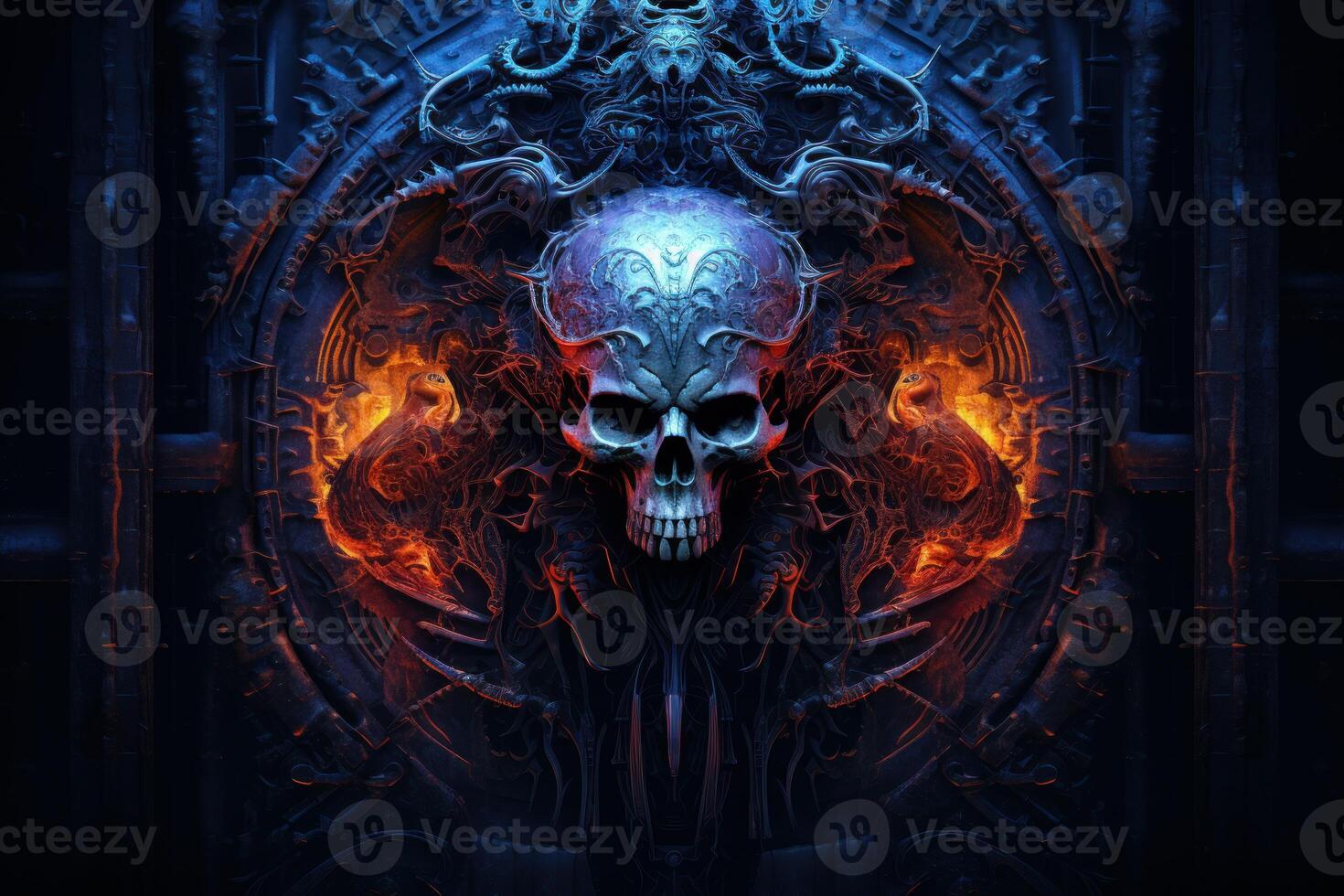 Skull on large door. Generate Ai photo