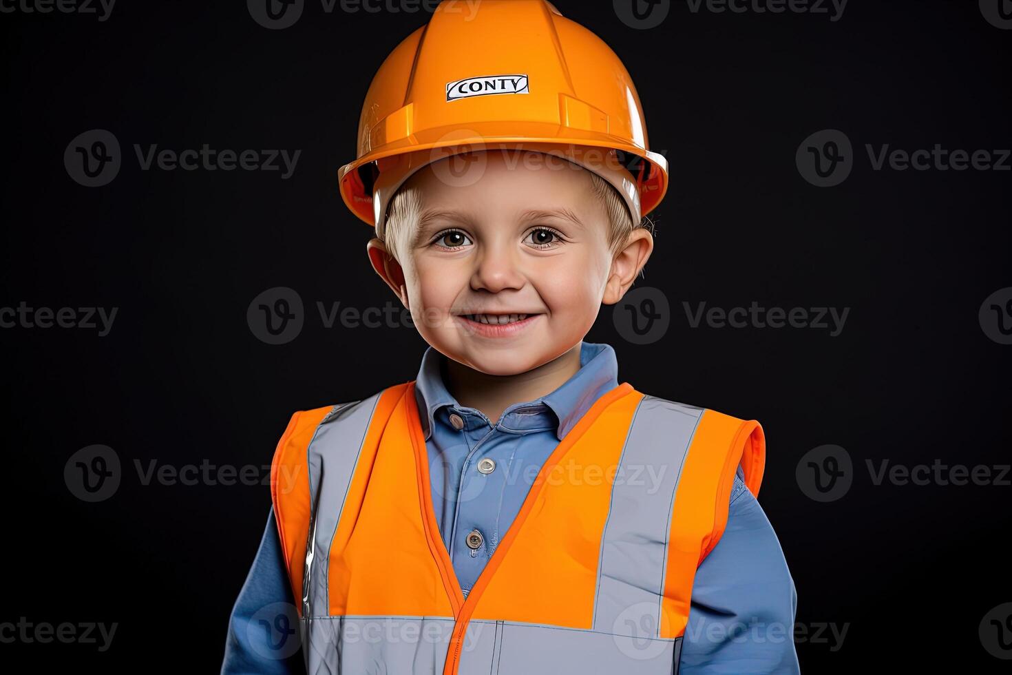 Portrait of a cute little boy in a construction helmet photo
