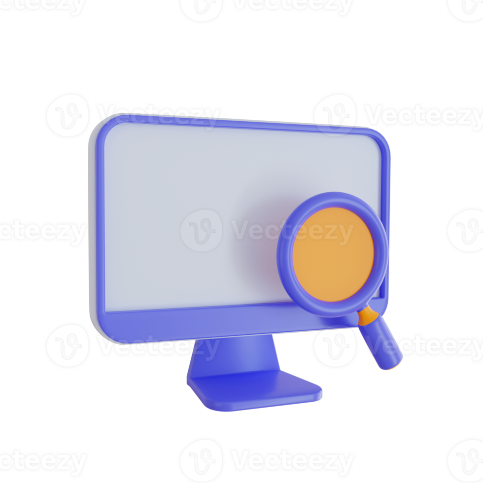 3d Render icon. computer search icon on transparent background. png