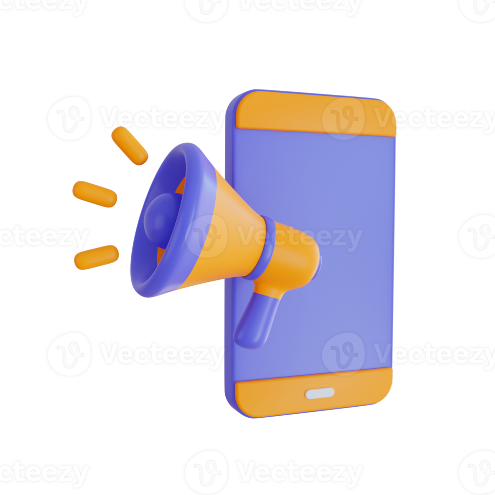 3d Render icon. megaphone and smartphone icon on transparent background. png