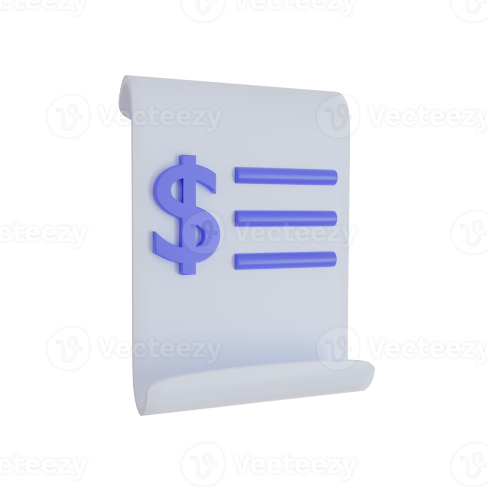 3d Render icon. invoice icon on transparent background. png