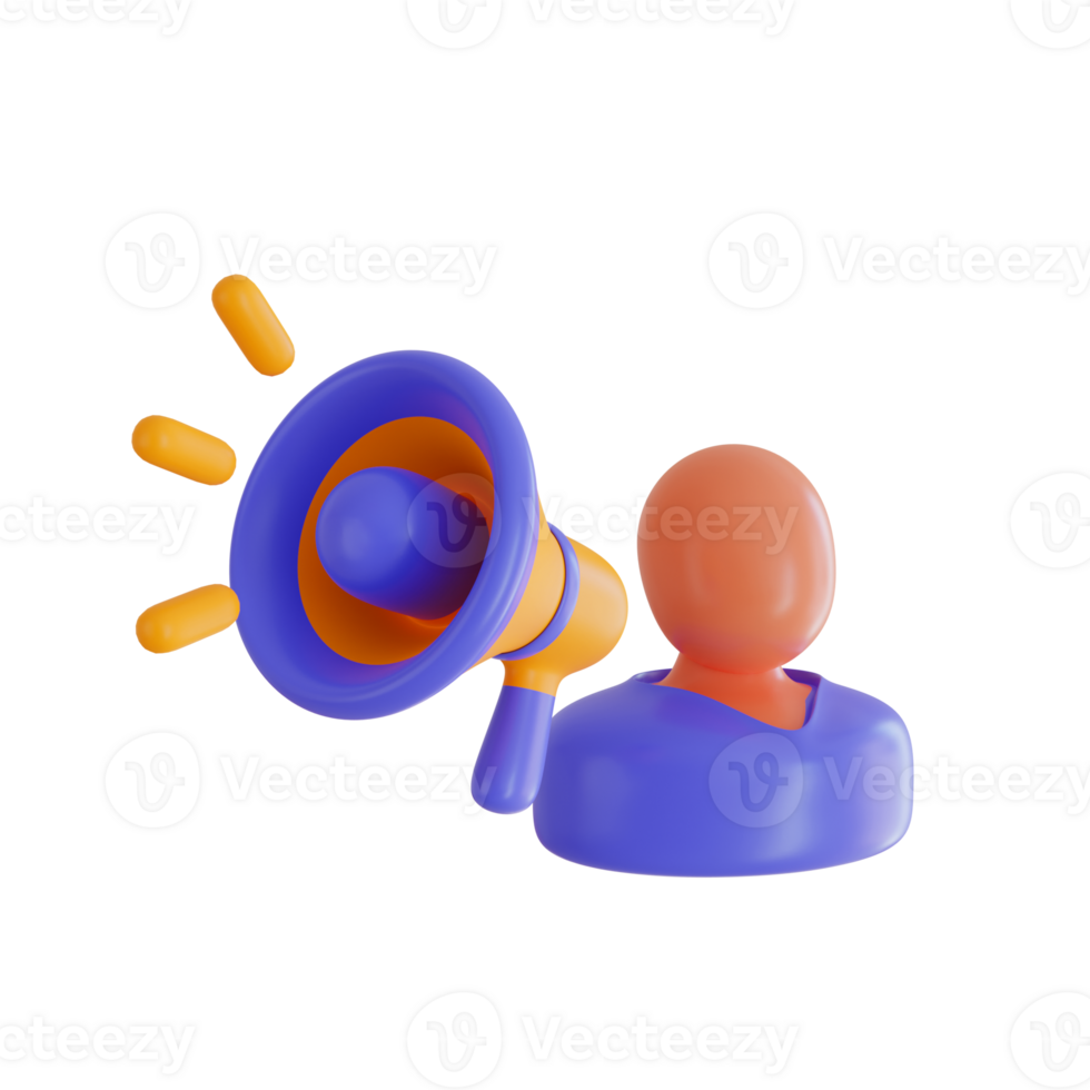 3d Render icon. human and speaker icon on transparent background. png