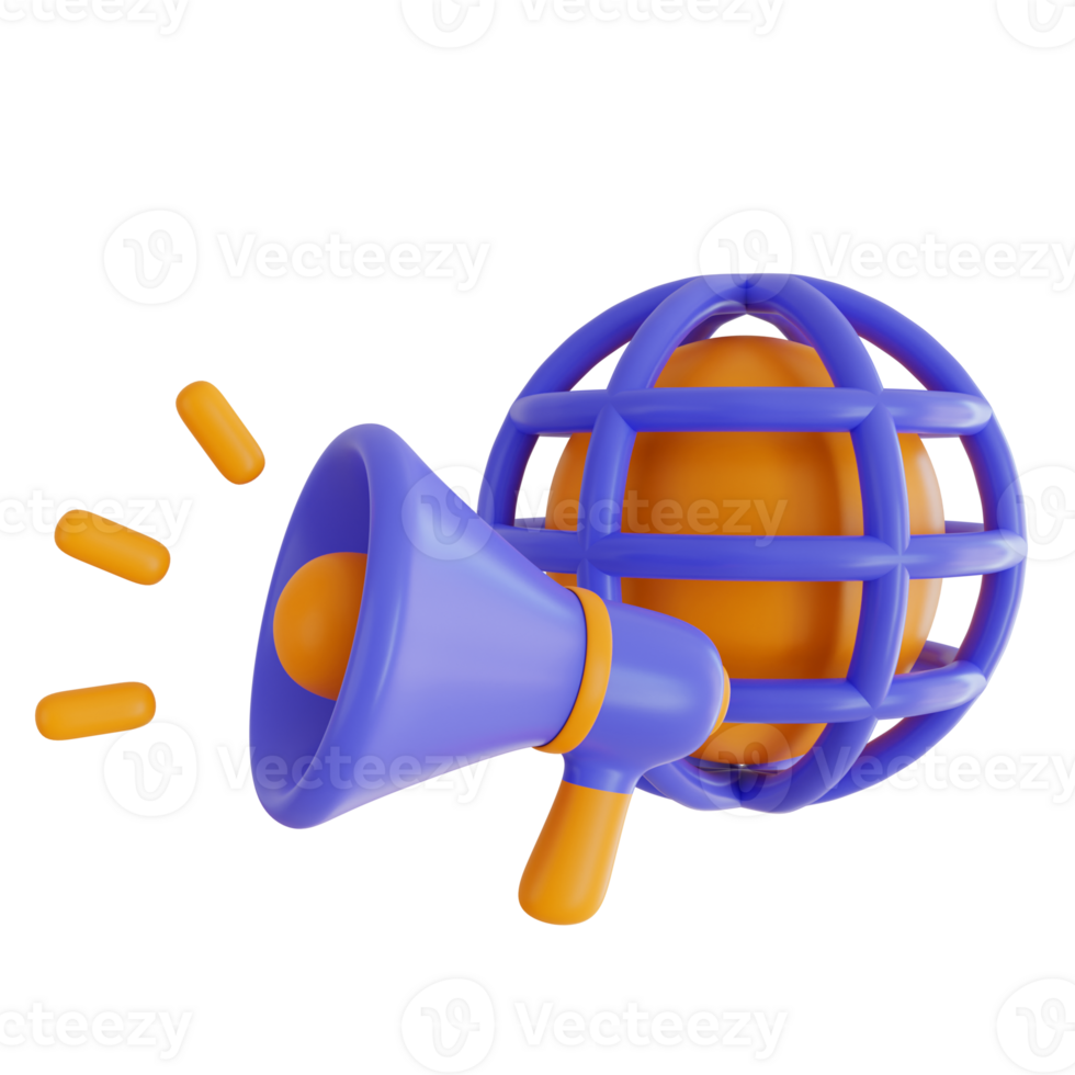 3d rendre icône. mégaphone et planète icône sur transparent Contexte. png