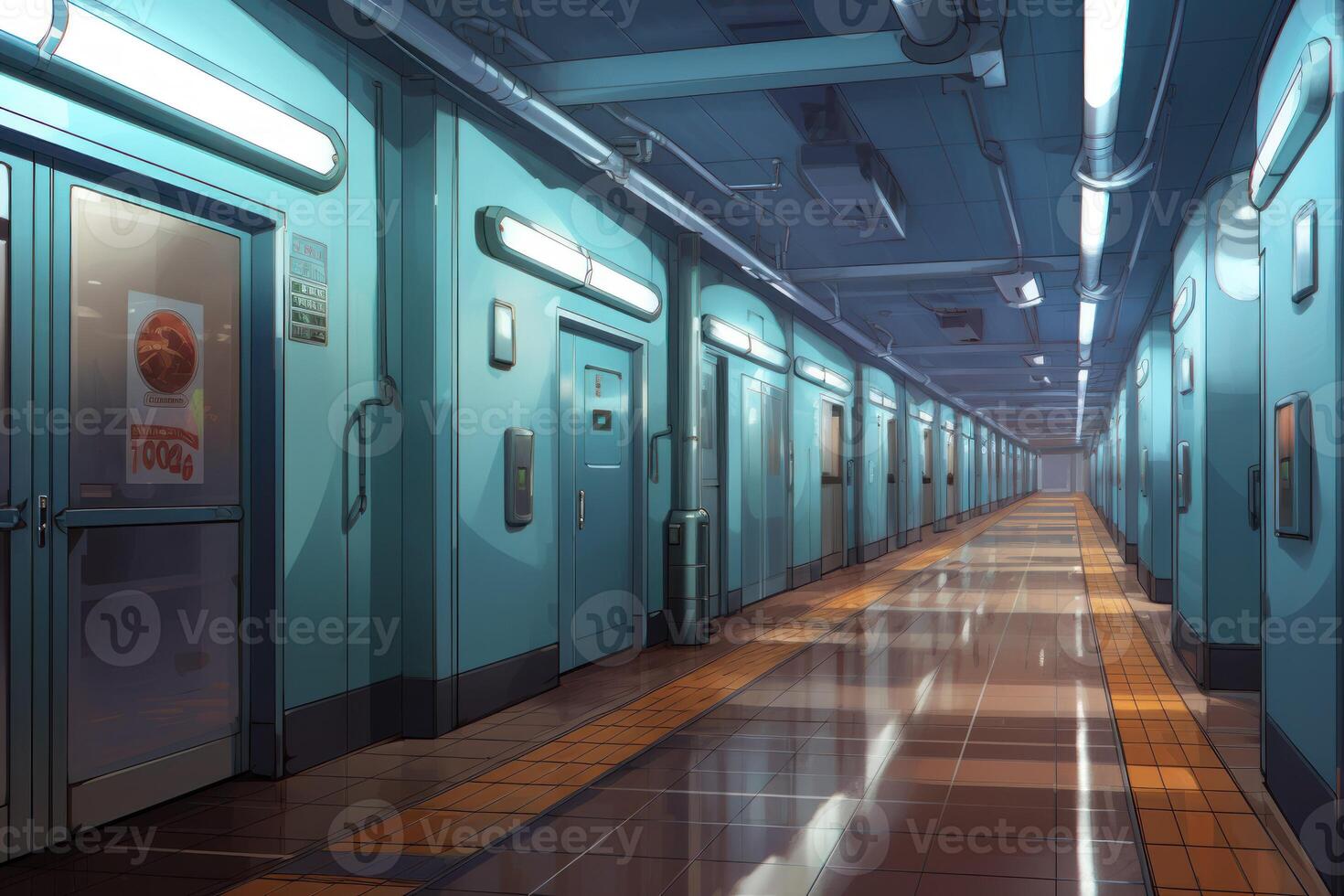 Corridor floor anime visual novel game. Generate Ai photo