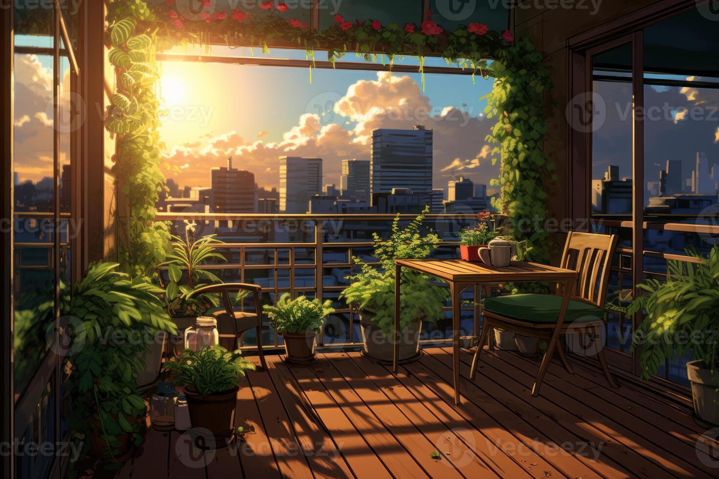 Balcony anime visual novel game. Generate Ai photo