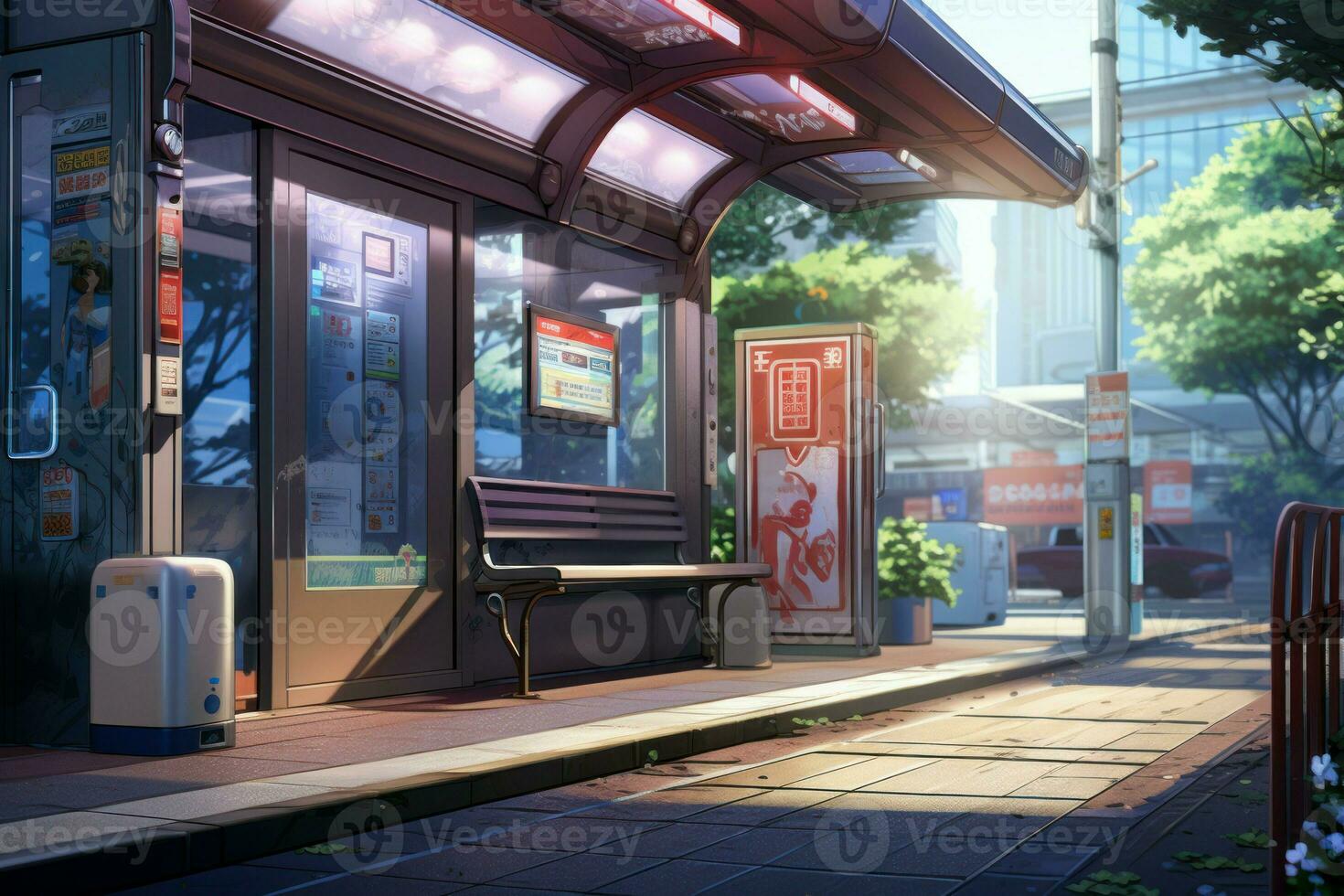 Bus stop street anime visual novel game. Generate Ai photo