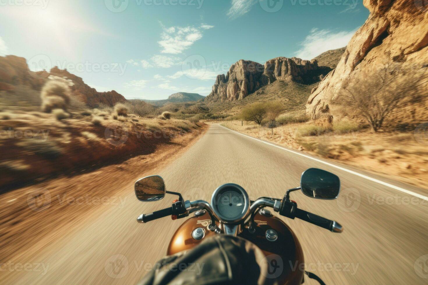 montando motocicleta escénico la carretera. generar ai foto