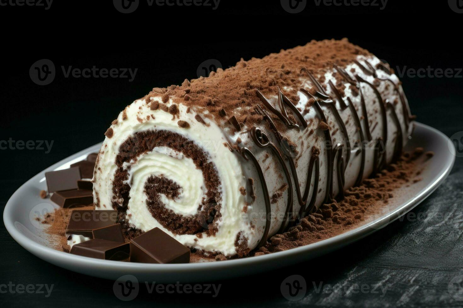 Chocolate cake roll cocoa. Generate Ai photo
