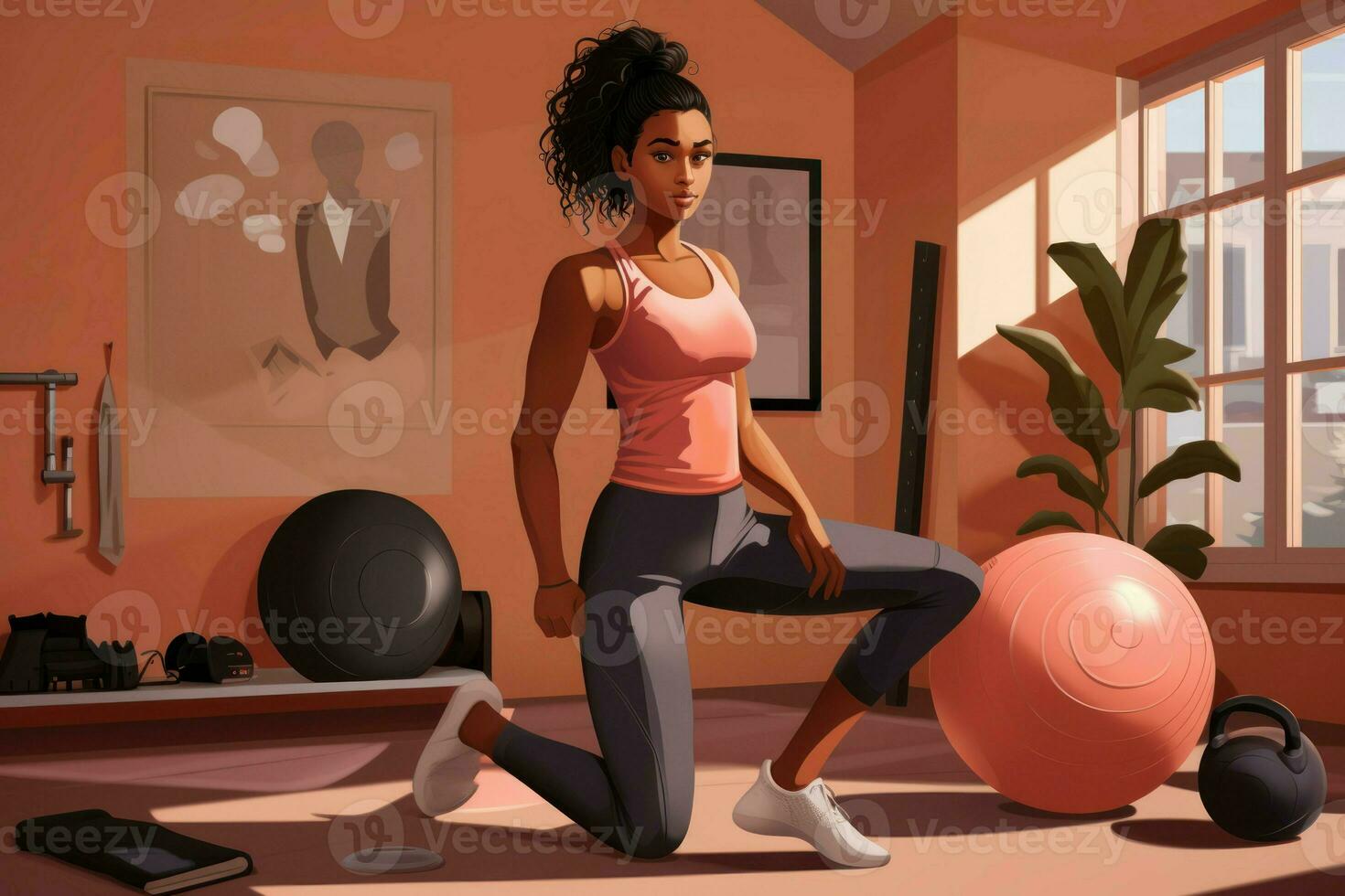 Athlete african woman home gym. Generate Ai photo