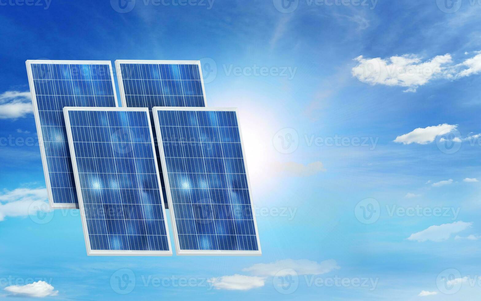 Solar power generation system from solar panels with fresh sky background in Clean technology for a better future photo