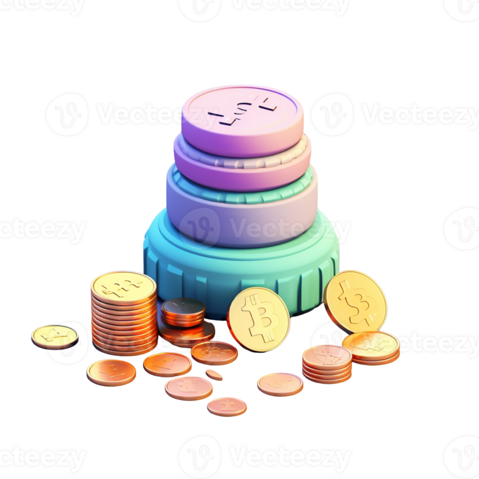 AI Generative 3D business theme stack of coin money png